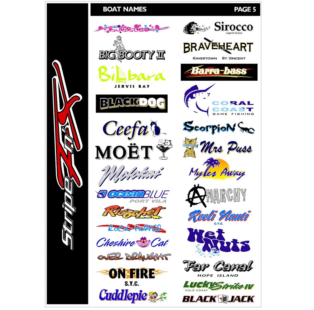 Boat name stickers